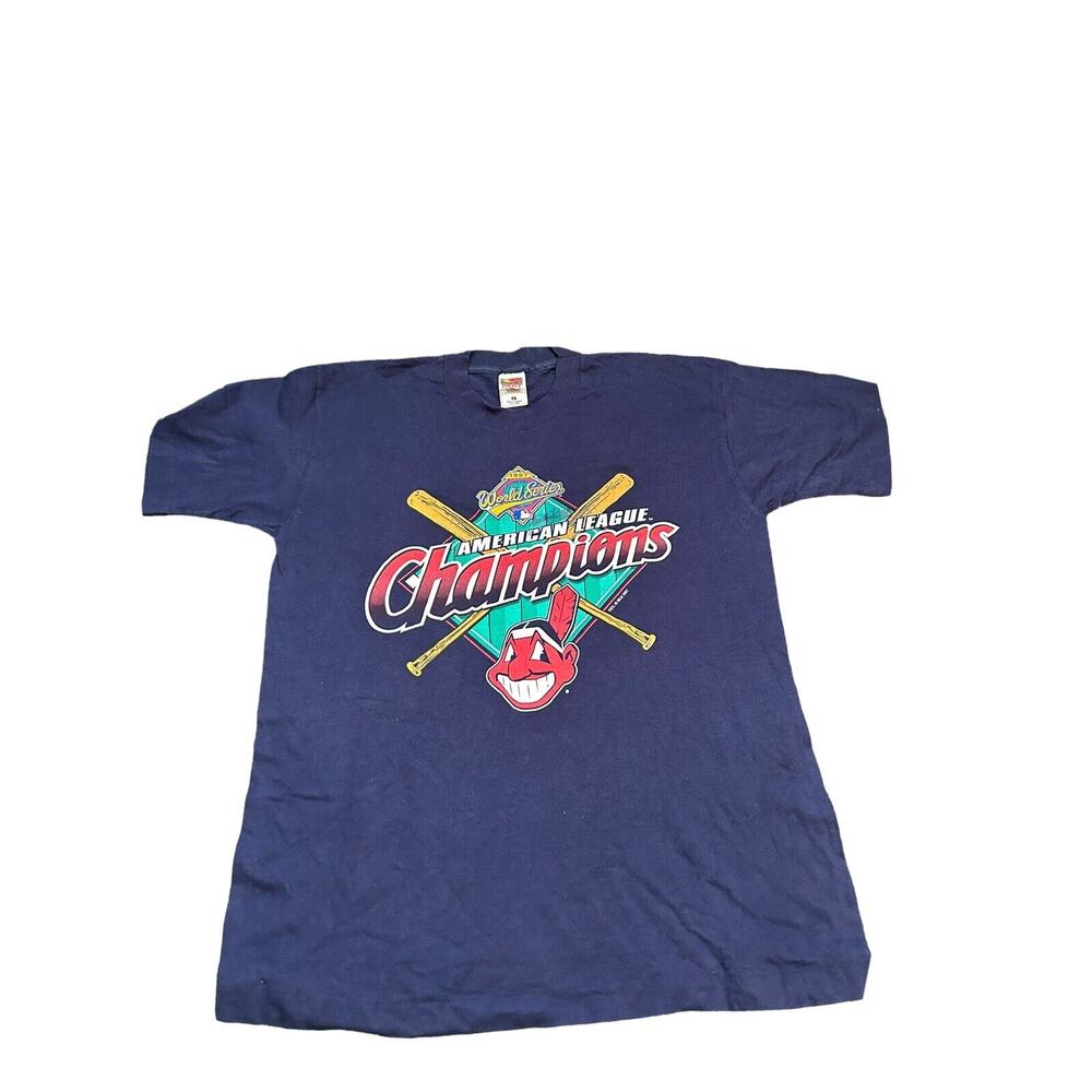 Vtg 90's 1997 MLB Cleveland Indians AL Champions Single‎ Stitch Shirt Mens L